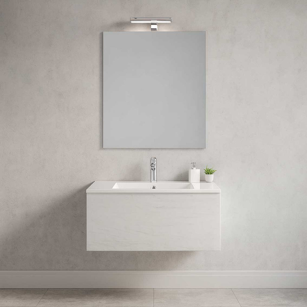 Mobile bagno sospeso Only in nobilitato con 1 cassetto top in ceramica e specchio filo lucido. Colore Olmo bianco by CeramicStore | Lo specialista del tuo bagno
