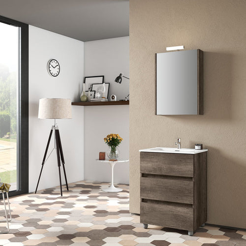 Composizione bagno con lavabo e specchio contenitore illuminato modello KoraXL03 60 cm Rovere Scuro by CeramicStore | Lo specialista del tuo bagno