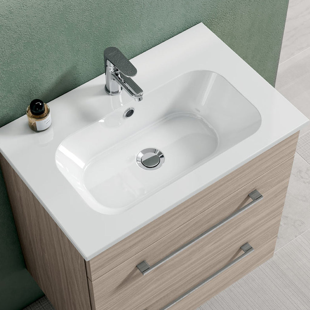  Mobile bagno sospeso con lavabo e specchio retroilluminato color Olmo Rousseau modello Gio' 02 60 cm by CeramicStore | Lo specialista del tuo bagno