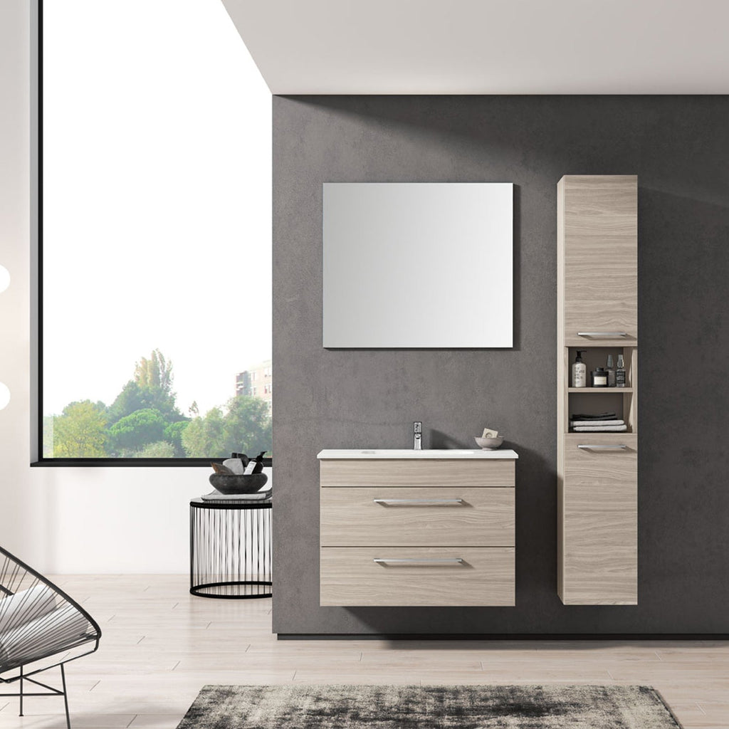 Mobile bagno sospeso con lavabo colonna e specchio color Olmo Rousseau modello Gio' 04 110 cm by CeramicStore | Lo specialista del tuo bagno