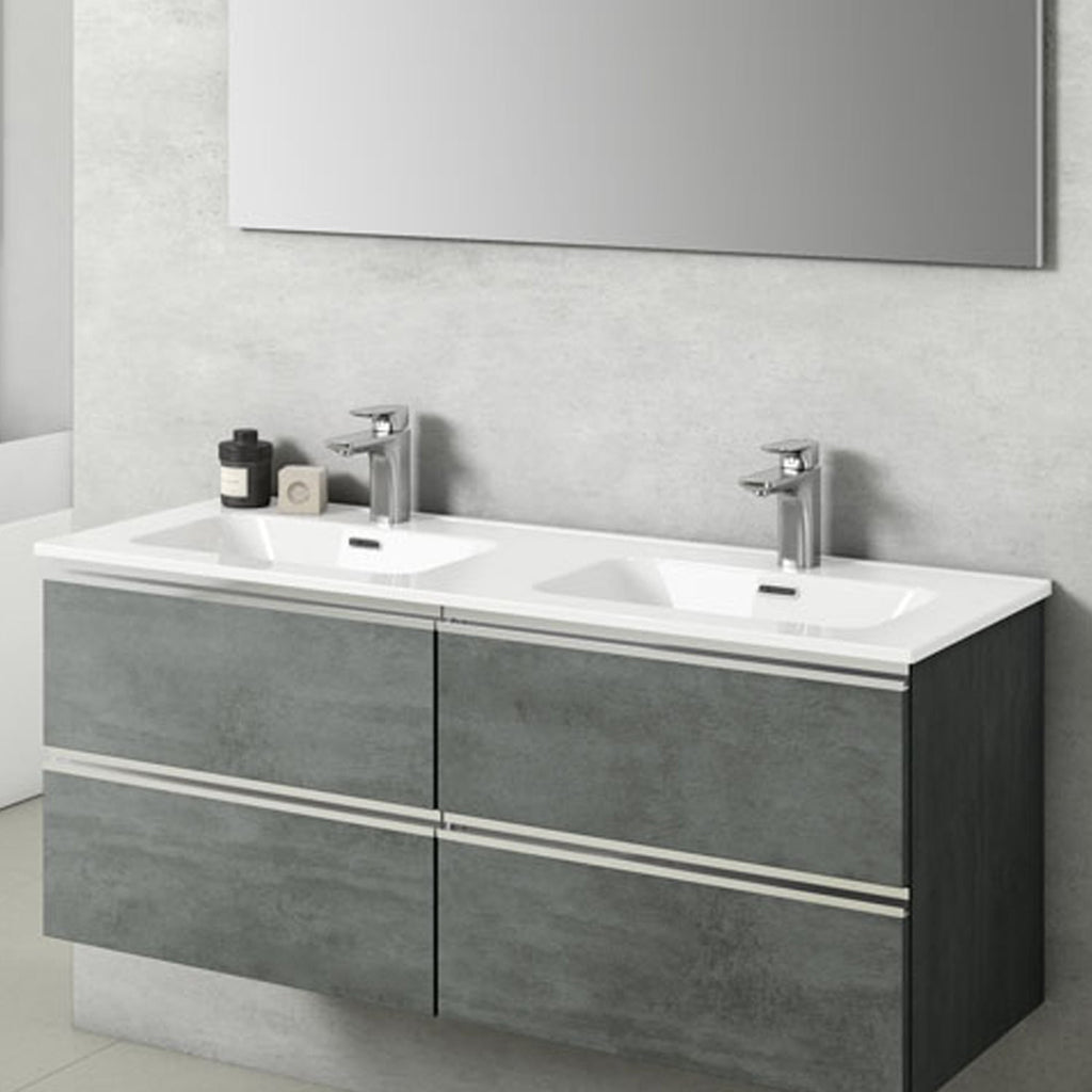  Composizione di mobili bagno sospesi con doppio lavabo e specchio modello York02 120 cm Cemento by CeramicStore | Lo specialista del tuo bagno