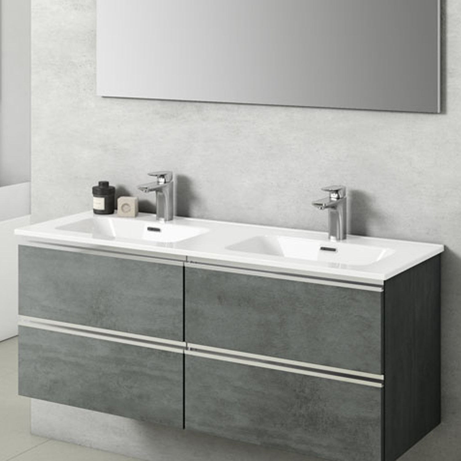  Composizione di mobili bagno sospesi con doppio lavabo e specchio modello York02 120 cm Cemento by CeramicStore | Lo specialista del tuo bagno