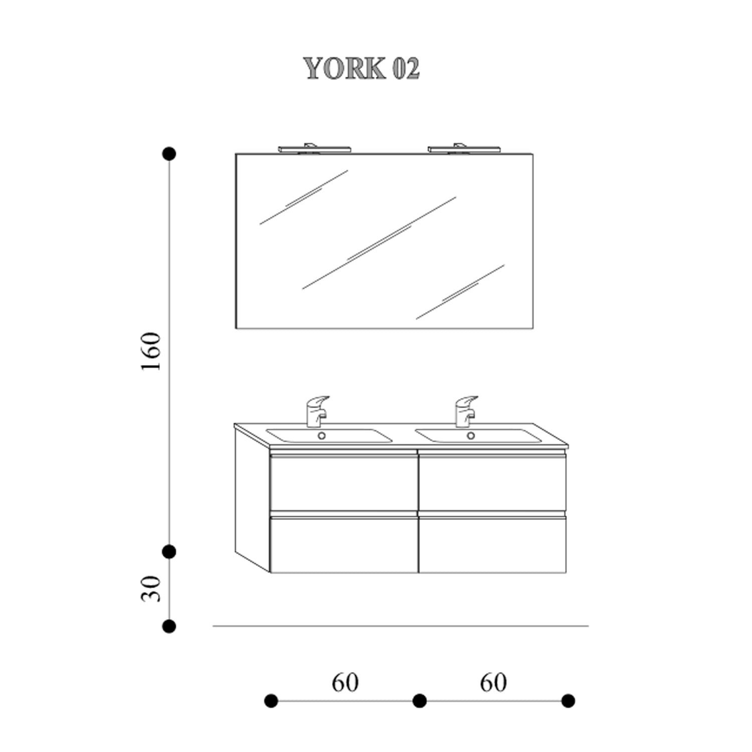  Composizione di mobili bagno sospesi con doppio lavabo e specchio modello York02 120 cm Cemento by CeramicStore | Lo specialista del tuo bagno
