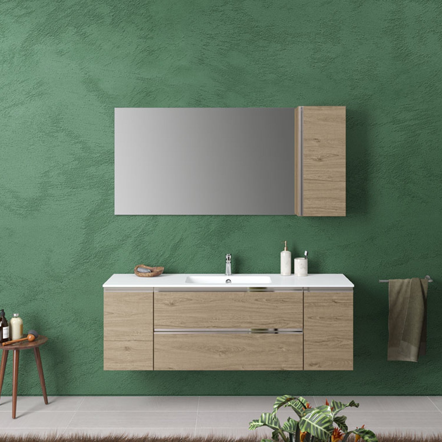 Composizione bagno sospesa con lavabo pensile e specchio modello York04 150 cm Rovere Nabucco by CeramicStore | Lo specialista del tuo bagno