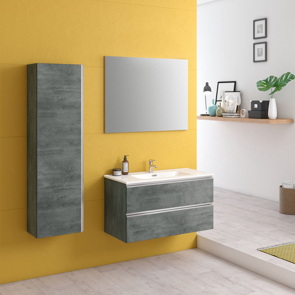 Composizione bagno sospesa con lavabo colonna e specchio modello York05 130 cm Cemento by CeramicStore | Lo specialista del tuo bagno