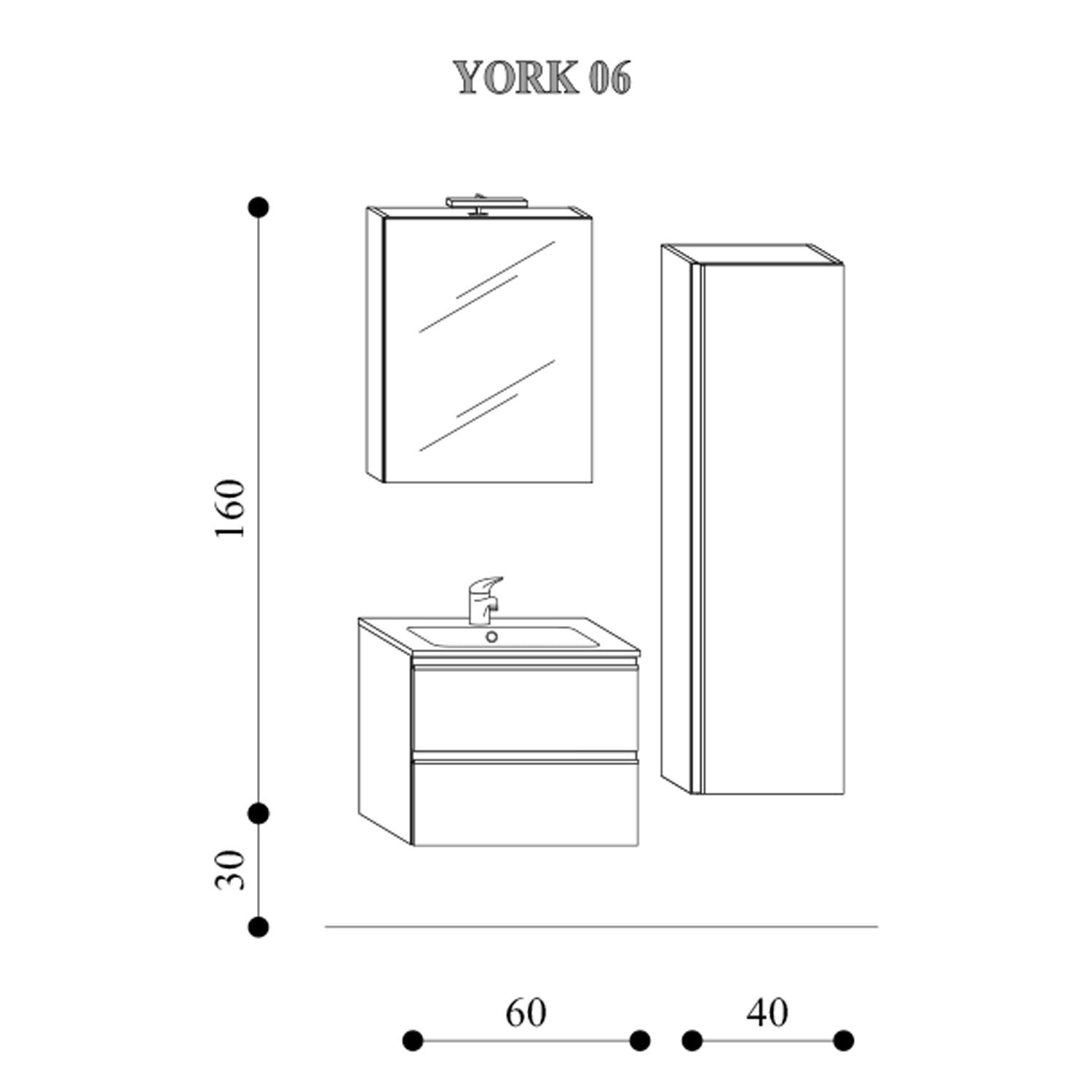  Composizione bagno sospesa con lavabo colonna e specchio contenitore modello York06 100 cm Bianco Lucido by CeramicStore | Lo specialista del tuo bagno