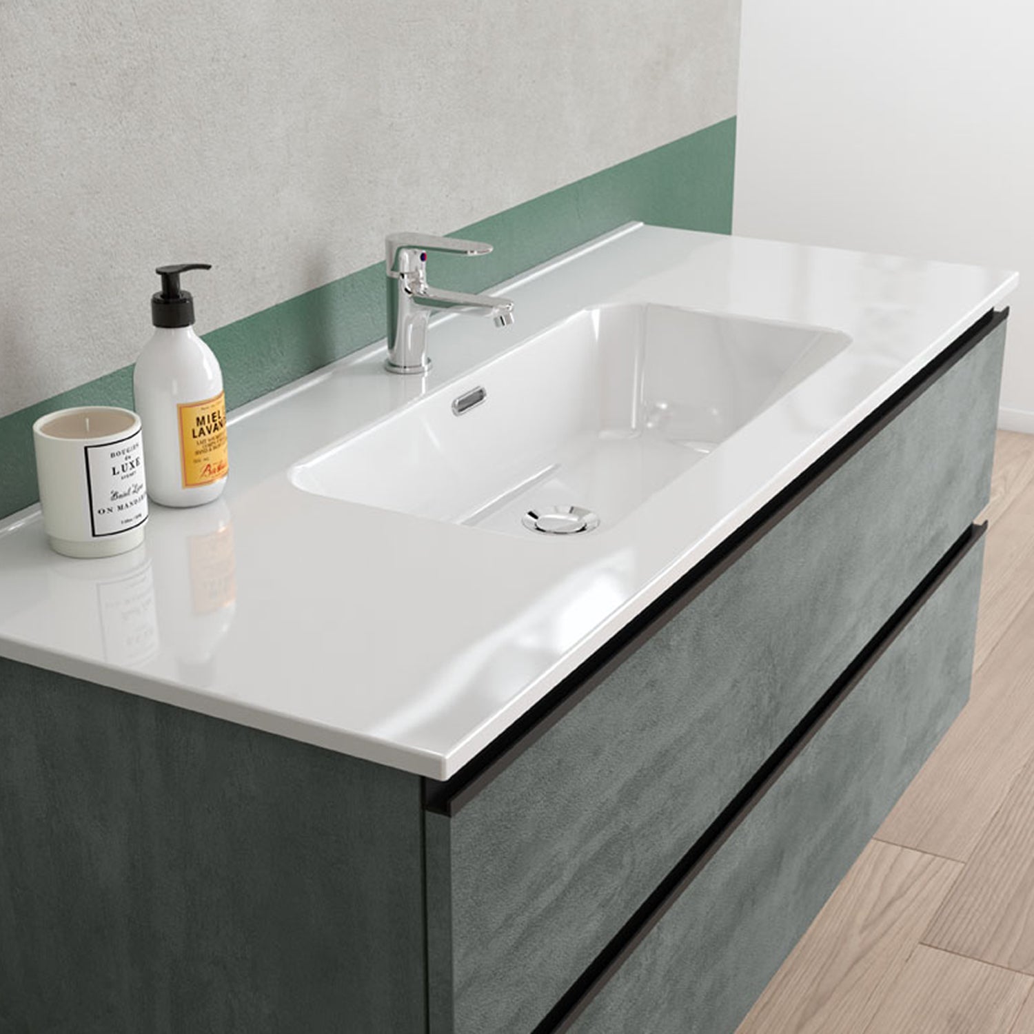  Composizione bagno sospesa con lavabo e specchio retroilluminato York07 120x46x190h cm Cemento by CeramicStore | Lo specialista del tuo bagno
