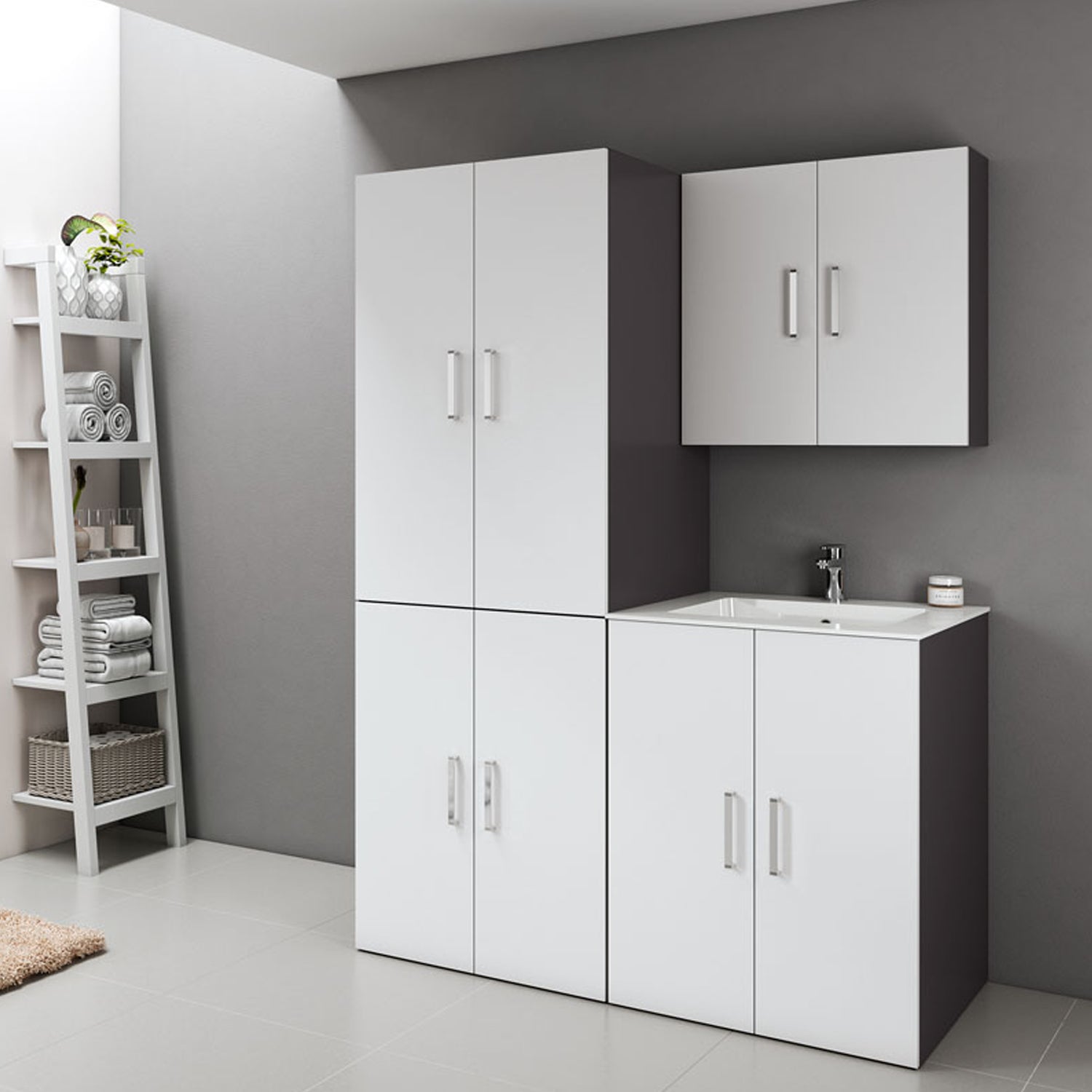 Composizione Mobili Lavanderia Area51-01 con lavatoio e moduli lavatrice ed asciugatrice - Bianco Laccato Opaco by CeramicStore | Lo specialista del tuo bagno