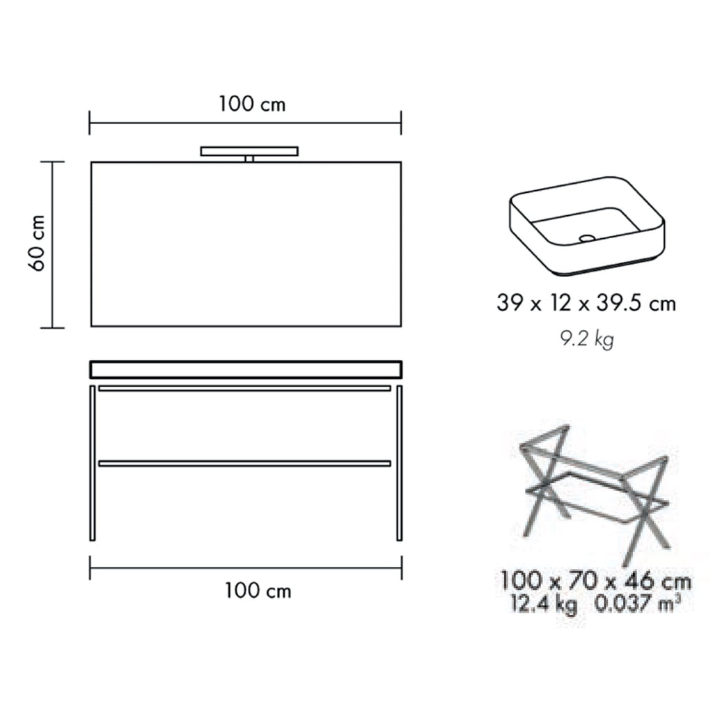  Mobile bagno in metallo nero con lavabo d'appoggio e specchio cm 100 top beton- Cubi&Co modello Destiny 5 by CeramicStore | Lo specialista del tuo bagno