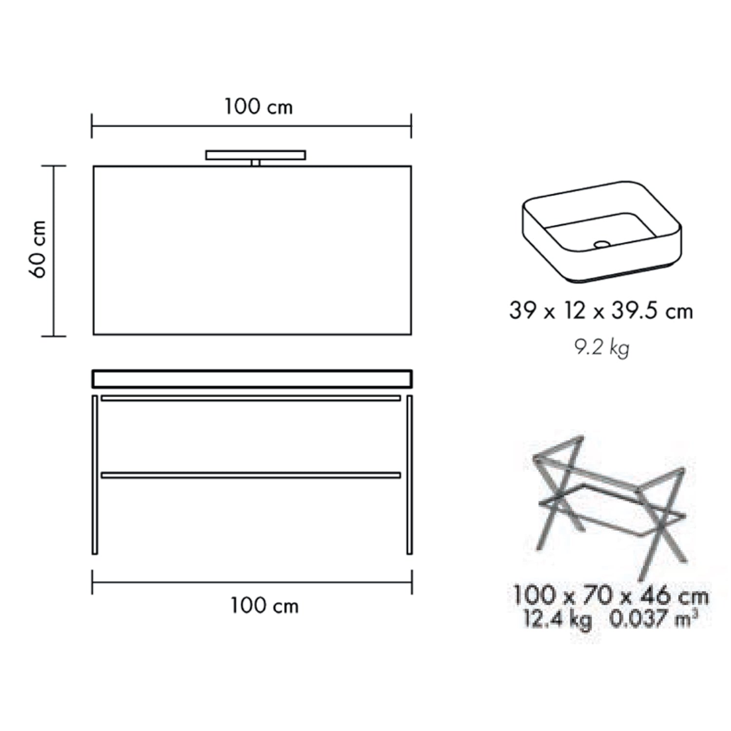  Mobile bagno in metallo nero con lavabo d'appoggio e specchio cm 100 top beton- Cubi&Co modello Destiny 5 by CeramicStore | Lo specialista del tuo bagno