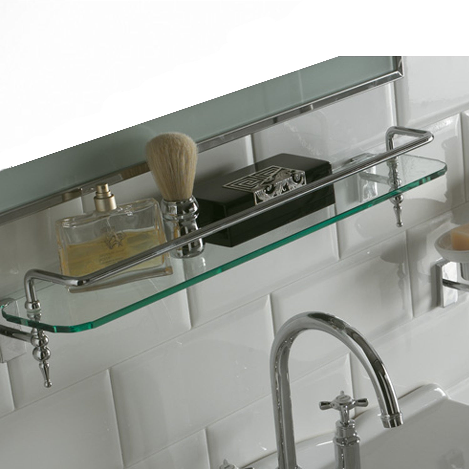  Portamensola in ottone cromato con mensola in vetro cm 60 collezione Paestum Globo