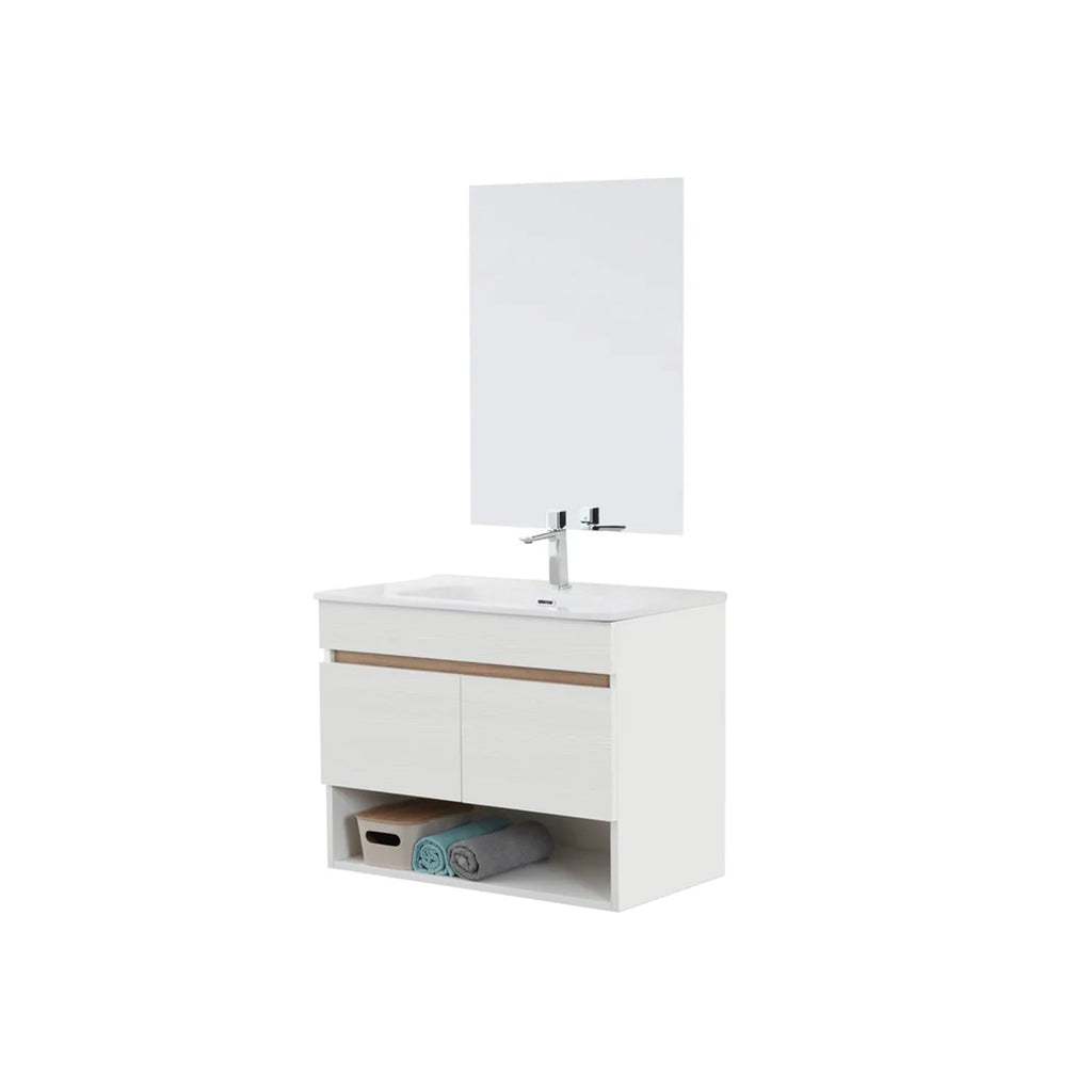 900274 -Composizione Bagno Sospesa Lunghezza 80 cm con Ante Slow Motion e Vano a Giorno - Collezione Revival Cubi&co