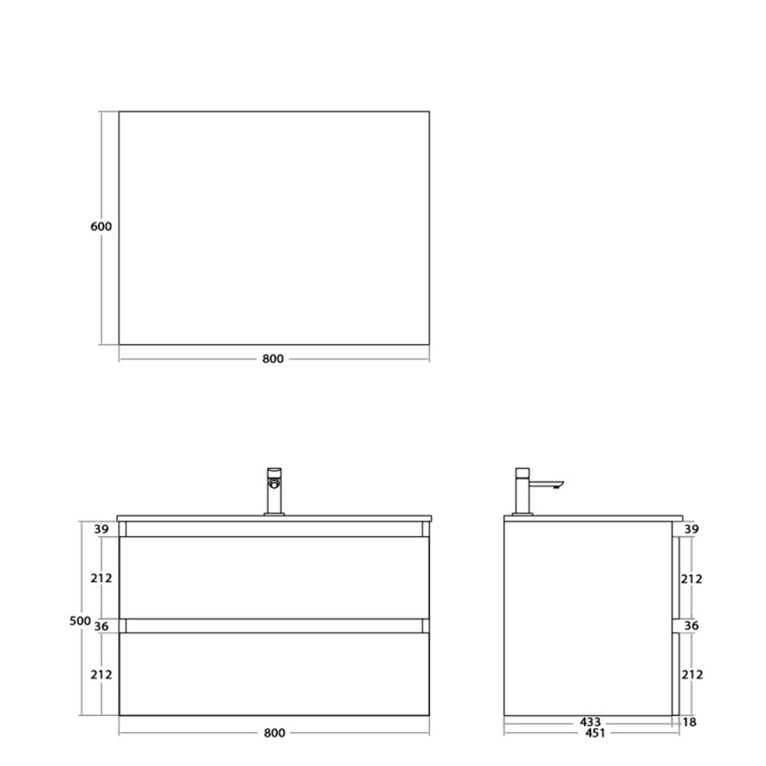 900211 - Composizione Bagno Sospesa Lunghezza 80 cm con Cassetti Soft-Close - Collezione Revival Cubi&co