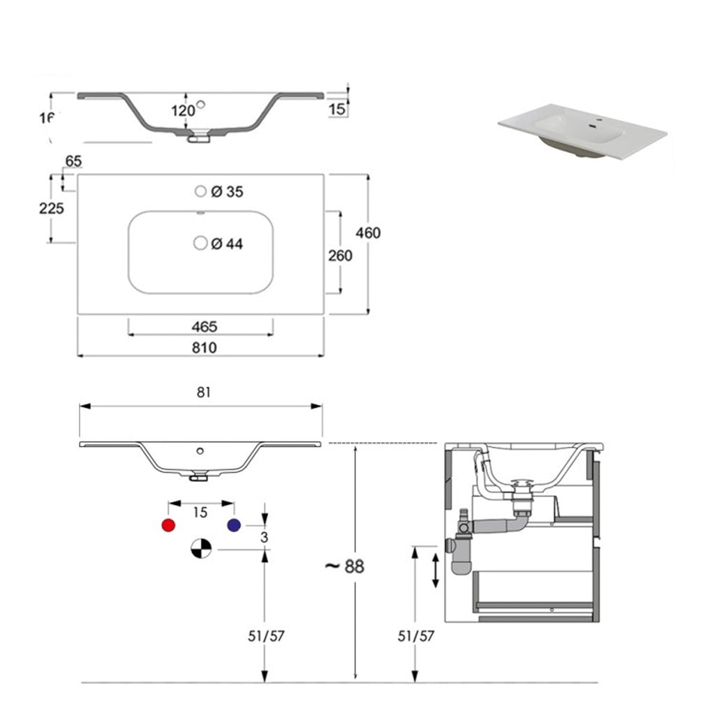 900222 -Composizione Bagno Sospesa Lunghezza 80 cm con Ante Slow Motion e Vano a Giorno - Collezione Revival Cubi&Co