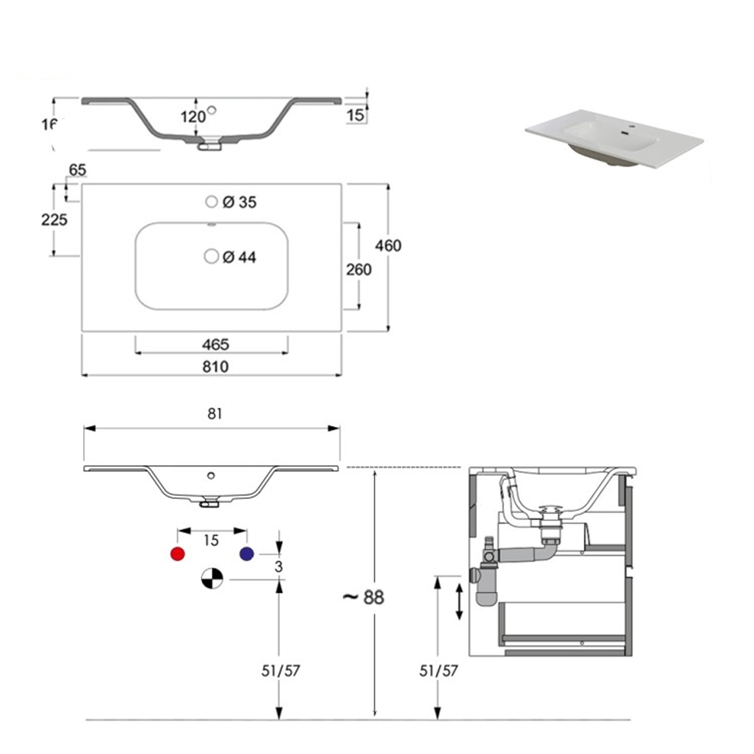 900222 -Composizione Bagno Sospesa Lunghezza 80 cm con Ante Slow Motion e Vano a Giorno - Collezione Revival Cubi&Co