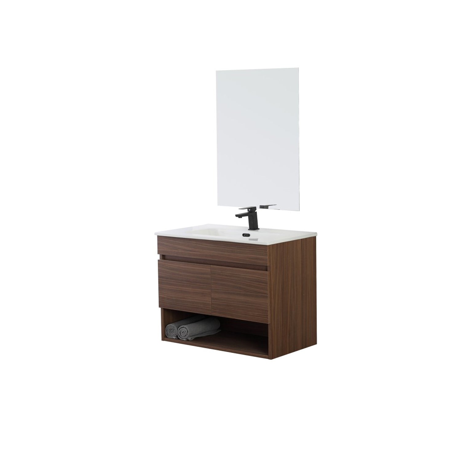 900222 -Composizione Bagno Sospesa Lunghezza 80 cm con Ante Slow Motion e Vano a Giorno - Collezione Revival Cubi&Co