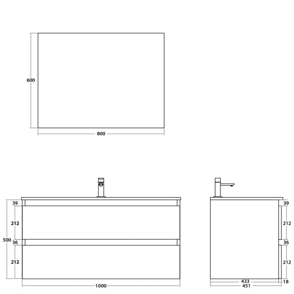 900214 - Composizione Bagno Sospesa Lunghezza 100 cm con Cassetti Soft-Close - Collezione Revival Cubi&co
