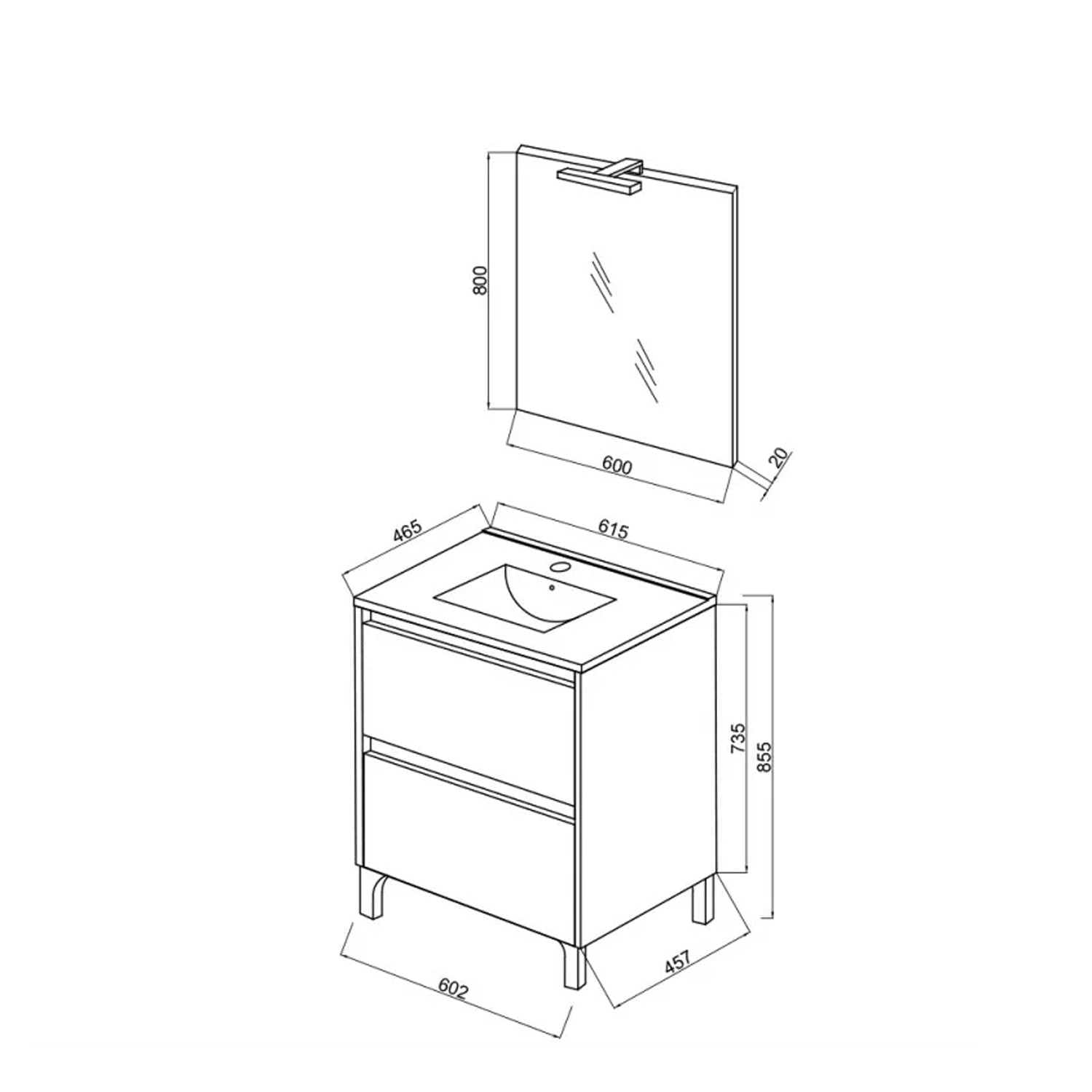  Mobile bagno con lavabo e specchiera Cubi&Co Berlino 60 cm - Rovere Grigio by CeramicStore | Lo specialista del tuo bagno