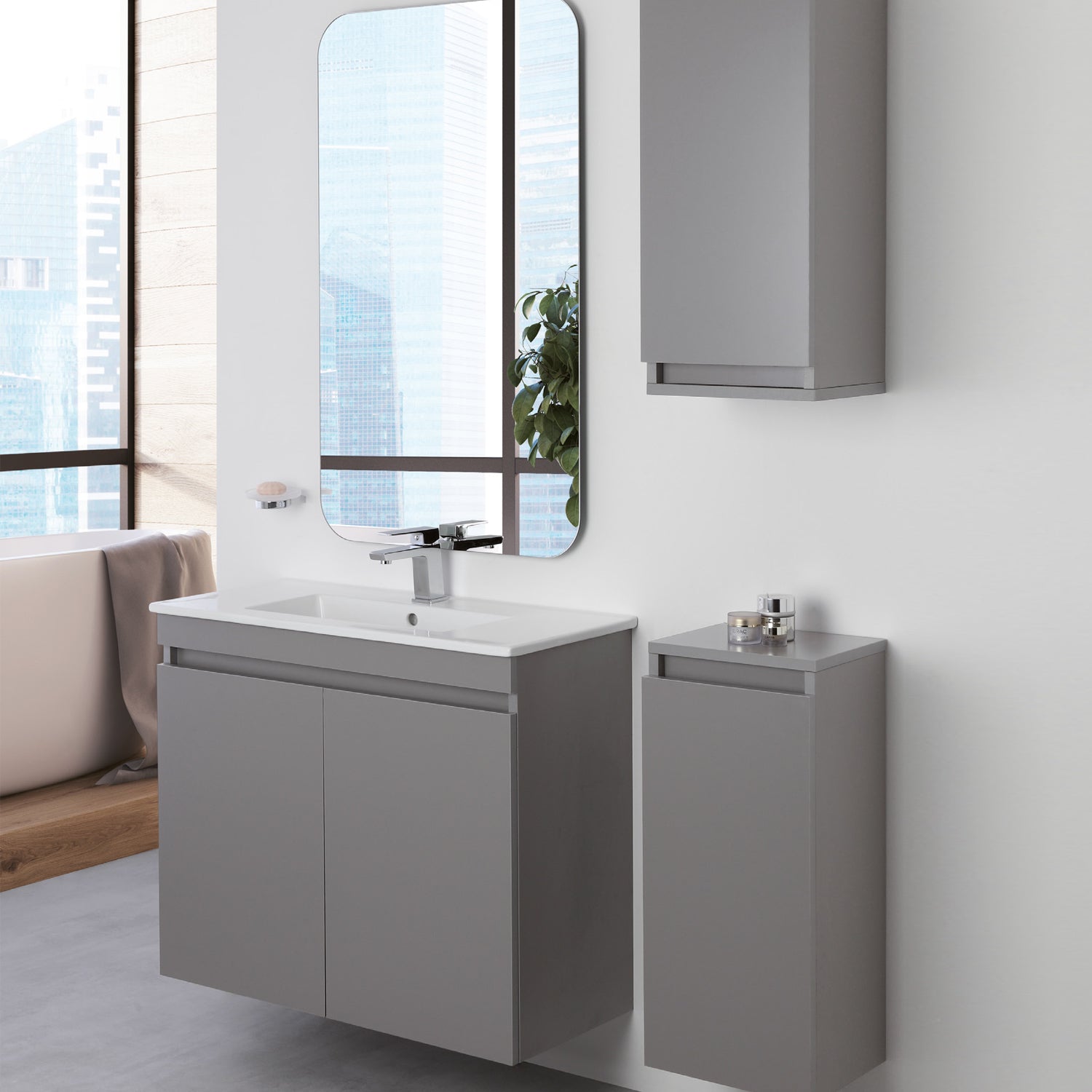 Composizione bagno sospesa Cubi&Co Shade a due ante con lavabo e specchio cm 80 - Grigio Medio