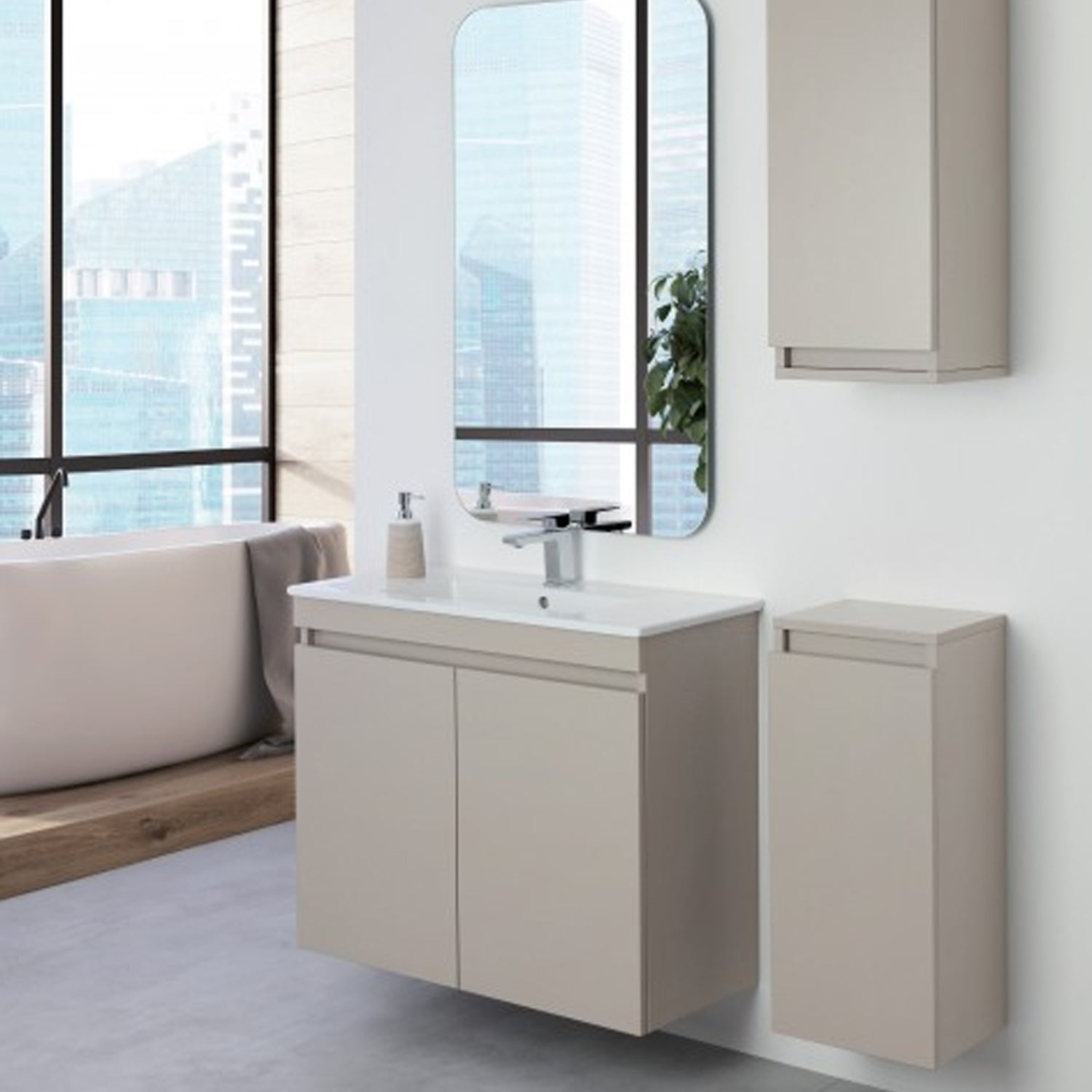 Composizione bagno sospesa Cubi&Co Shade a due ante con lavabo e specchio cm 80 - Tortora