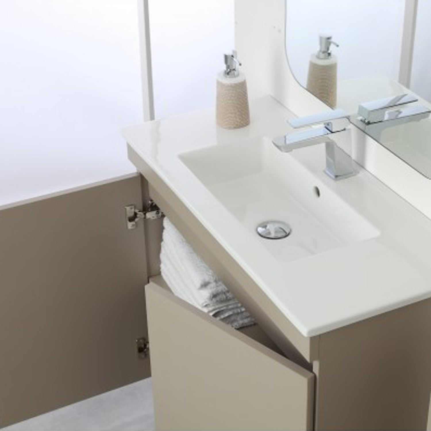 Composizione bagno sospesa Cubi&Co Shade a due ante con lavabo e specchio cm 80 - Tortora