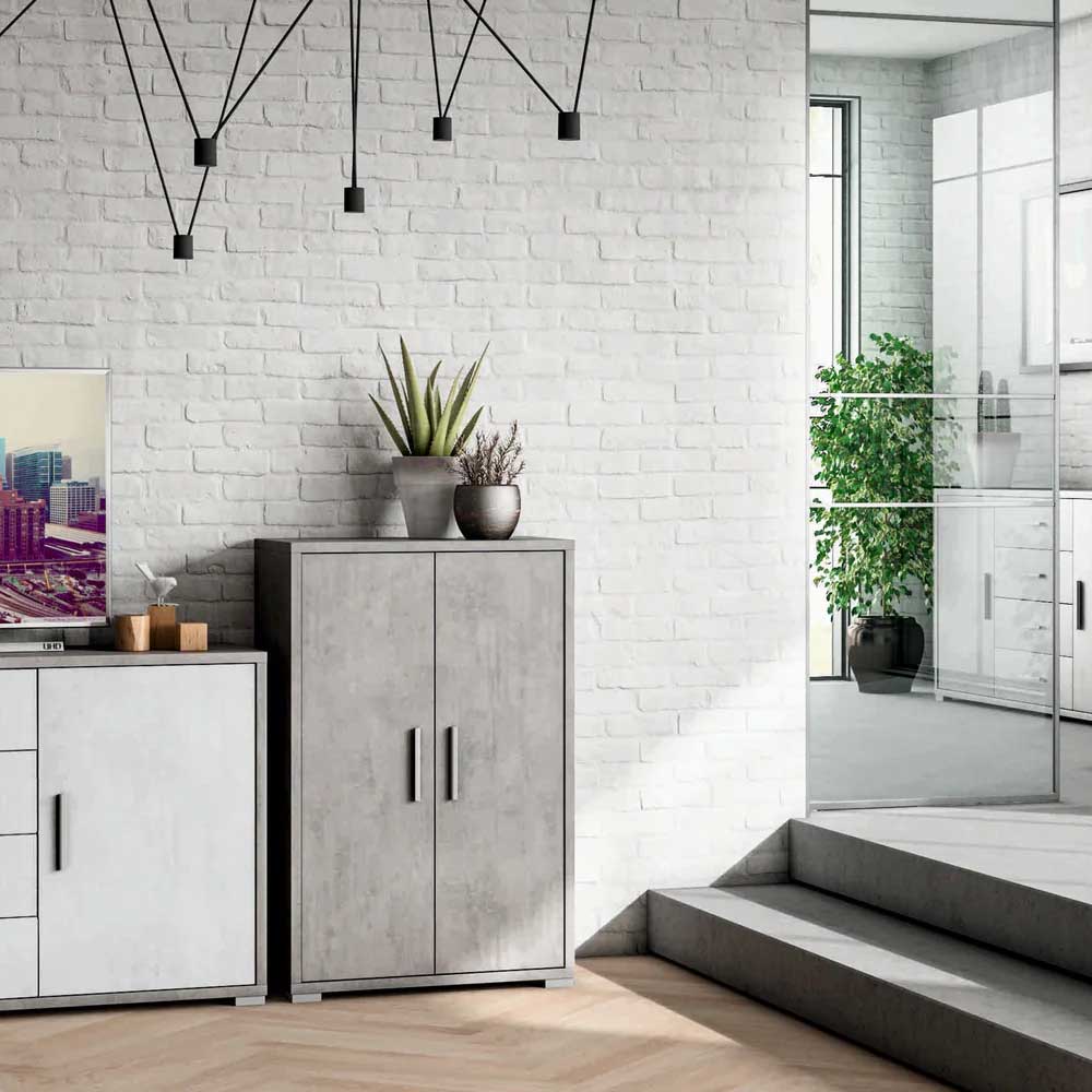  Mobile multiuso a 2 ante e 2 ripiani con maniglia satinata finitura frontale e laterale cemento by Sarmog by CeramicStore | Lo specialista del tuo bagno