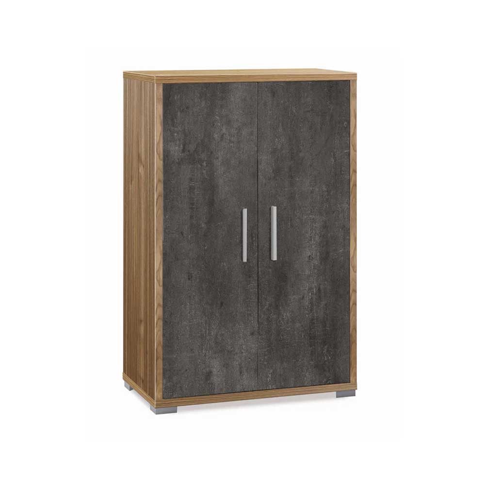 Mobile multiuso a 2 ante e 2 ripiani con maniglia satinata finitura frontale Ossido Nero e laterale noce stelvio by Sarmog by CeramicStore | Lo specialista del tuo bagno