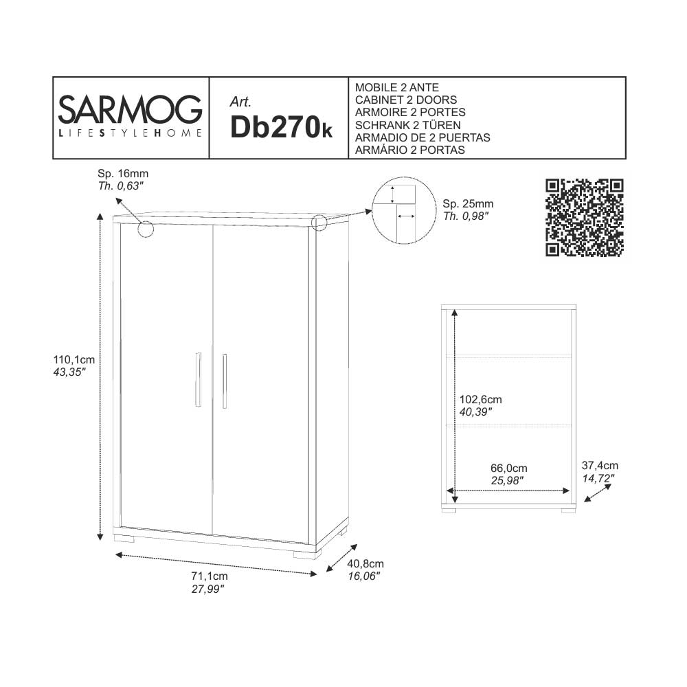  Mobile multiuso a 2 ante e 2 ripiani con maniglia satinata finitura frontale Cemento e laterale noce stelvio by Sarmog by CeramicStore | Lo specialista del tuo bagno