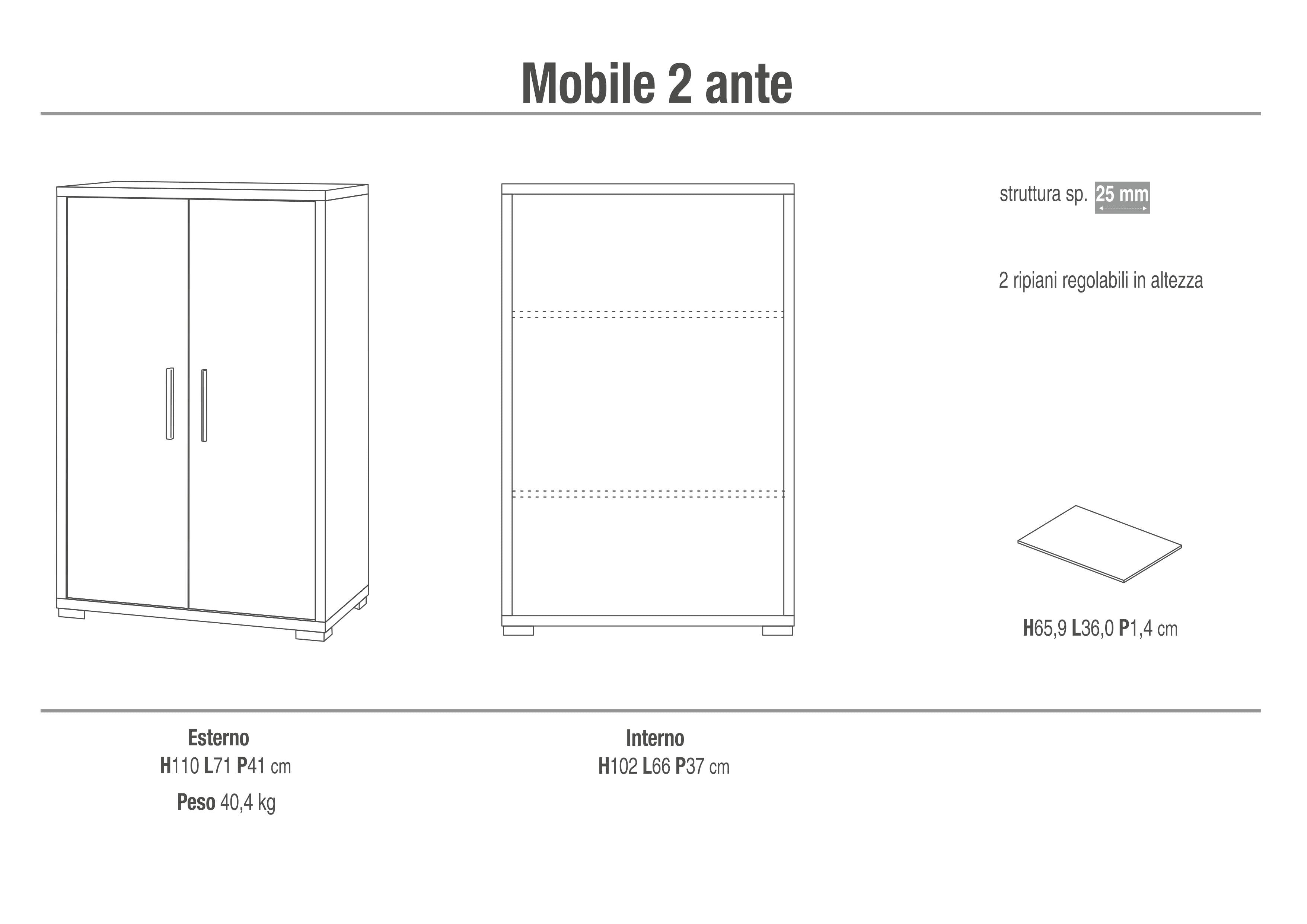  Mobile multiuso a 2 ante e 2 ripiani con maniglia satinata finitura frontale Ossido Bianco e laterale Ossido Bianco by Sarmog by CeramicStore | Lo specialista del tuo bagno