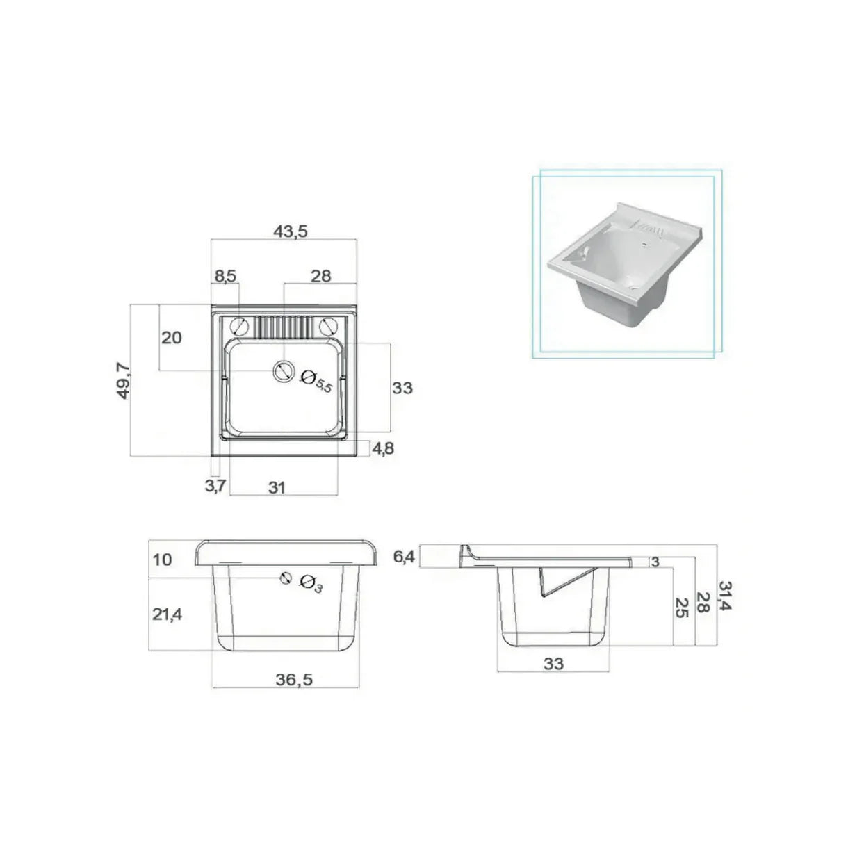 Mobile lavatoio da terra Cubi&Co linea Star 45 cm con vasca in resina - Rovere dolomite