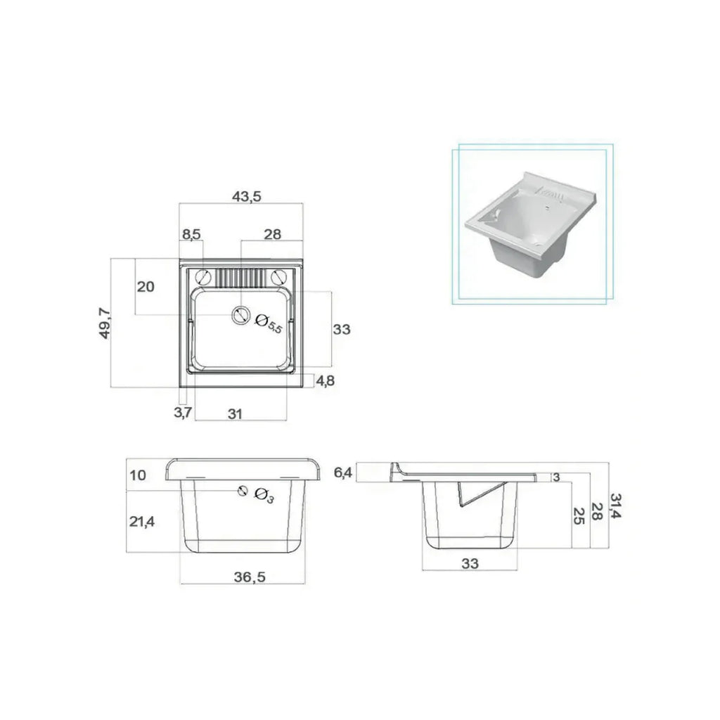 Mobile lavatoio da terra Cubi&Co linea Star 50 cm con vasca in resina - Rovere dolomite