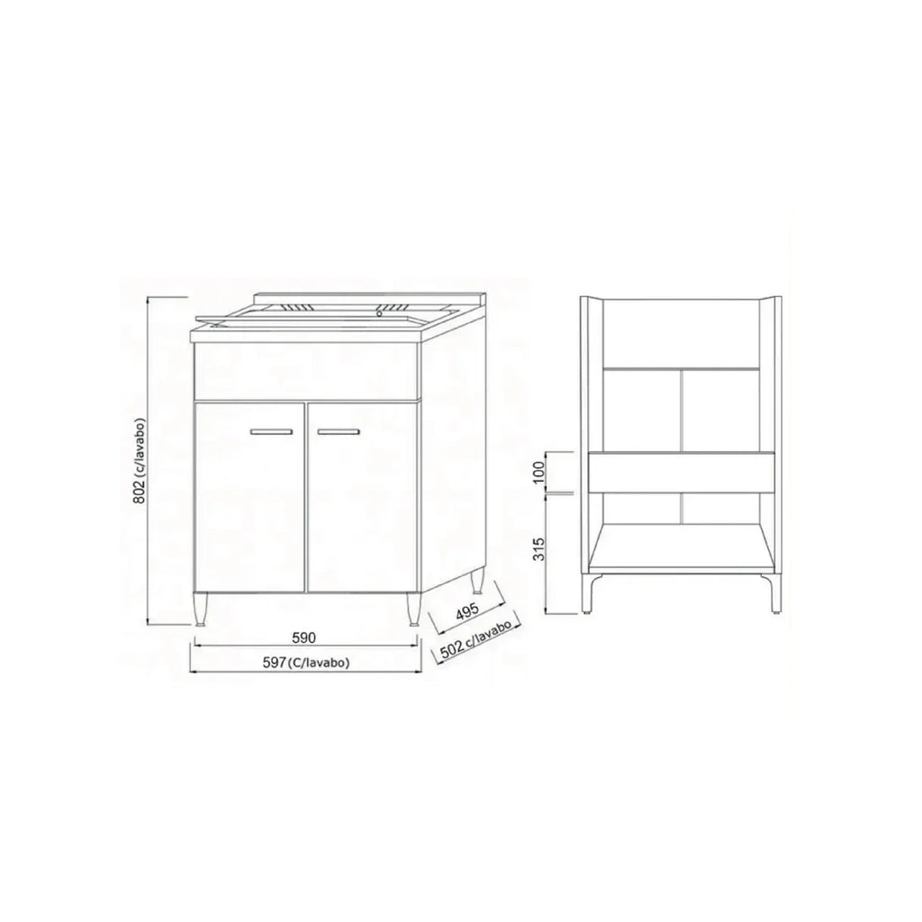 Mobile lavatoio da terra Cubi&Co linea Star 60 cm con vasca in resina - Rovere dolomite