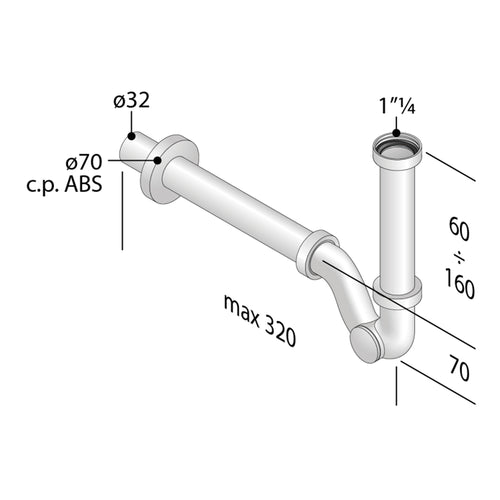 Sifone in ABS per lavabo e bidet con portata maggiorata - Cromo