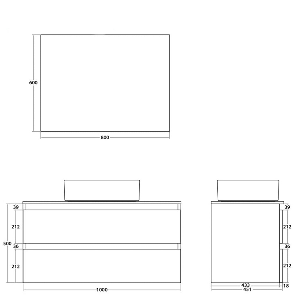 900276 - Composizione Bagno Sospesa Lunghezza 100 cm con Lavabo in Appoggio e Cassetti Soft-Close  Collezione Revival Cubi&co - Bianco Frassinato