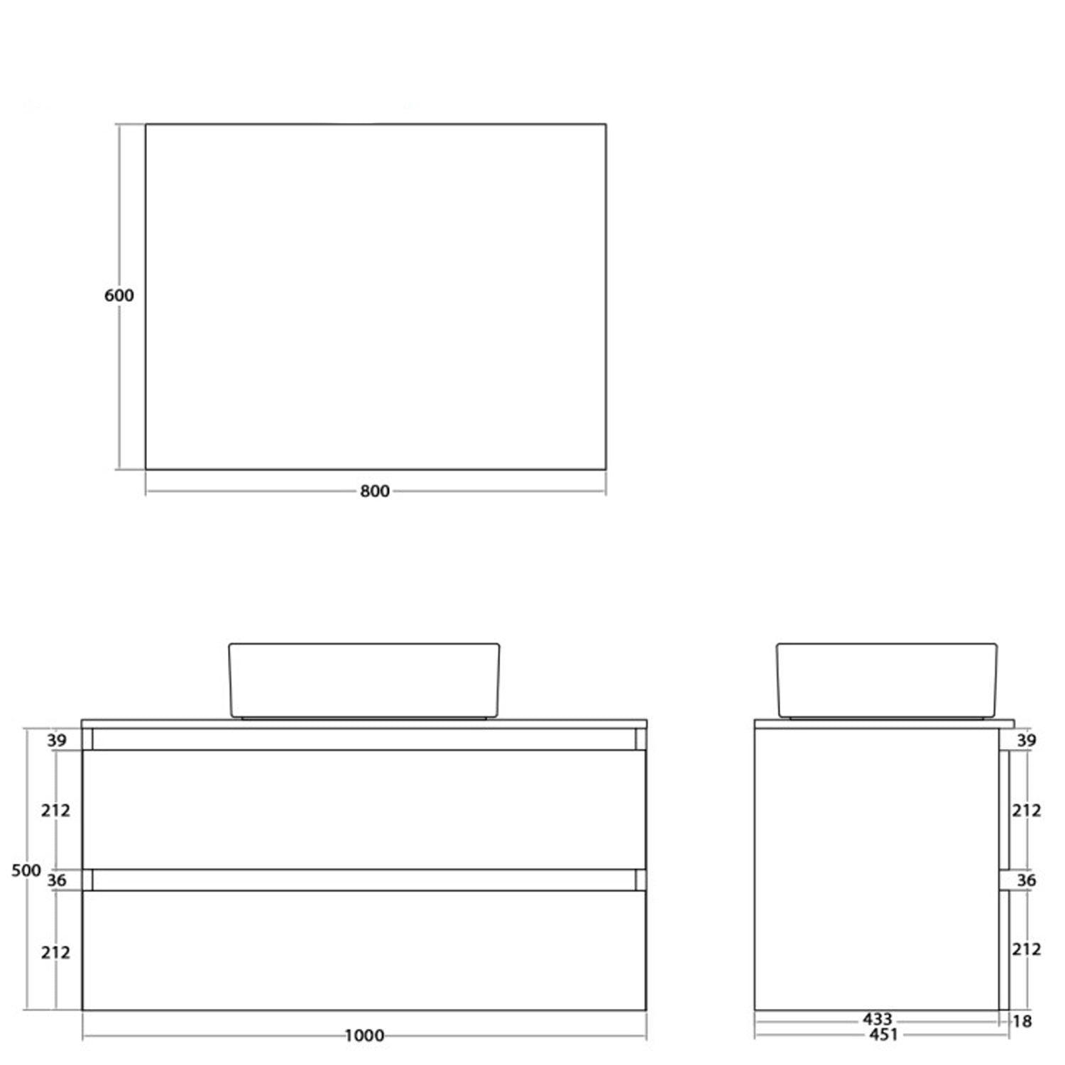 900276 - Composizione Bagno Sospesa Lunghezza 100 cm con Lavabo in Appoggio e Cassetti Soft-Close  Collezione Revival Cubi&co - Bianco Frassinato