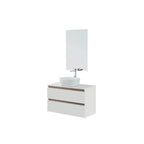 900276 - Composizione Bagno Sospesa Lunghezza 100 cm con Lavabo in Appoggio e Cassetti Soft-Close  Collezione Revival Cubi&co - Bianco Frassinato