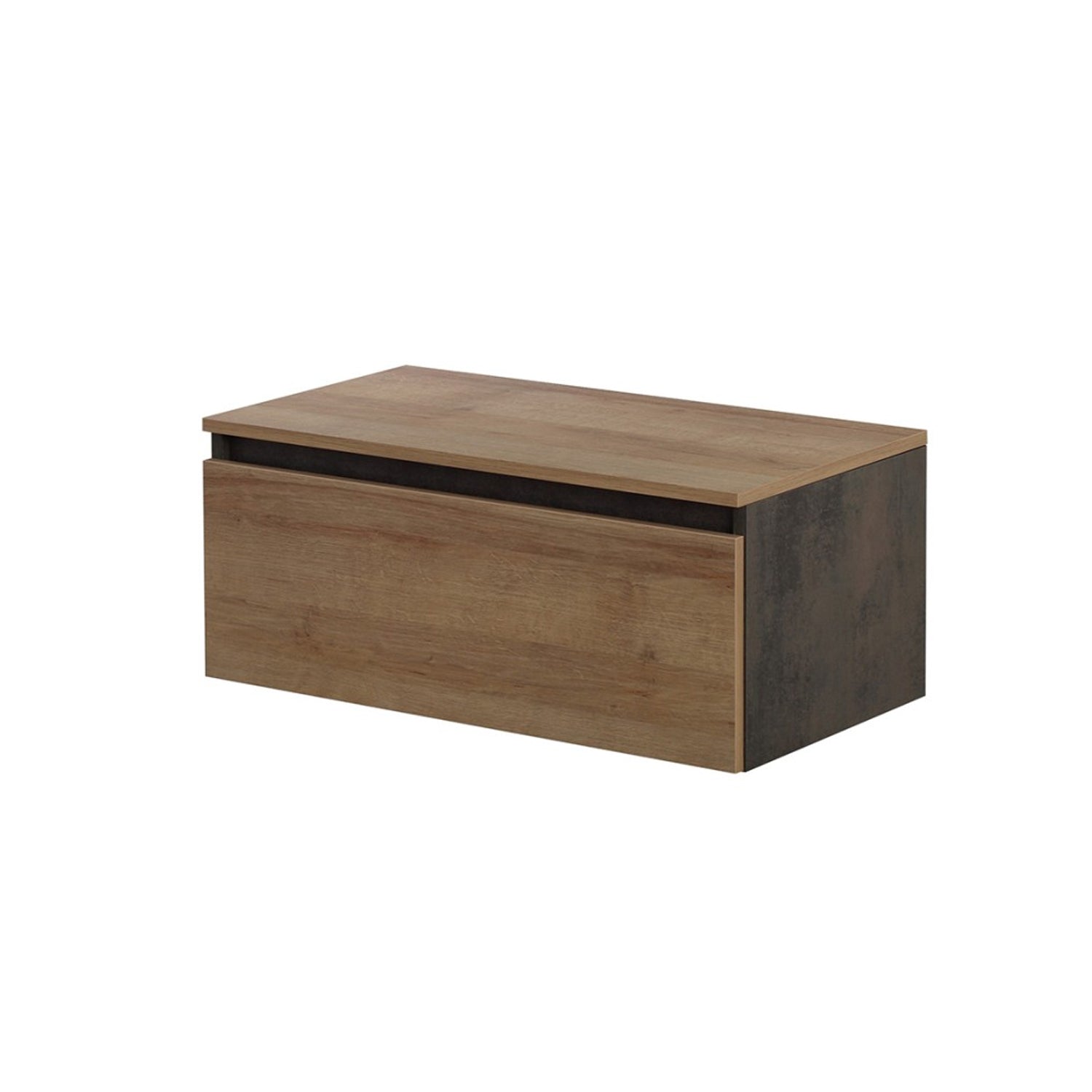 900237- Cassettiera Bagno Sospesa con Frontale in Rovere Collezione Revival Cubi&co - Rovere di Bordeaux e Ossido Grigio