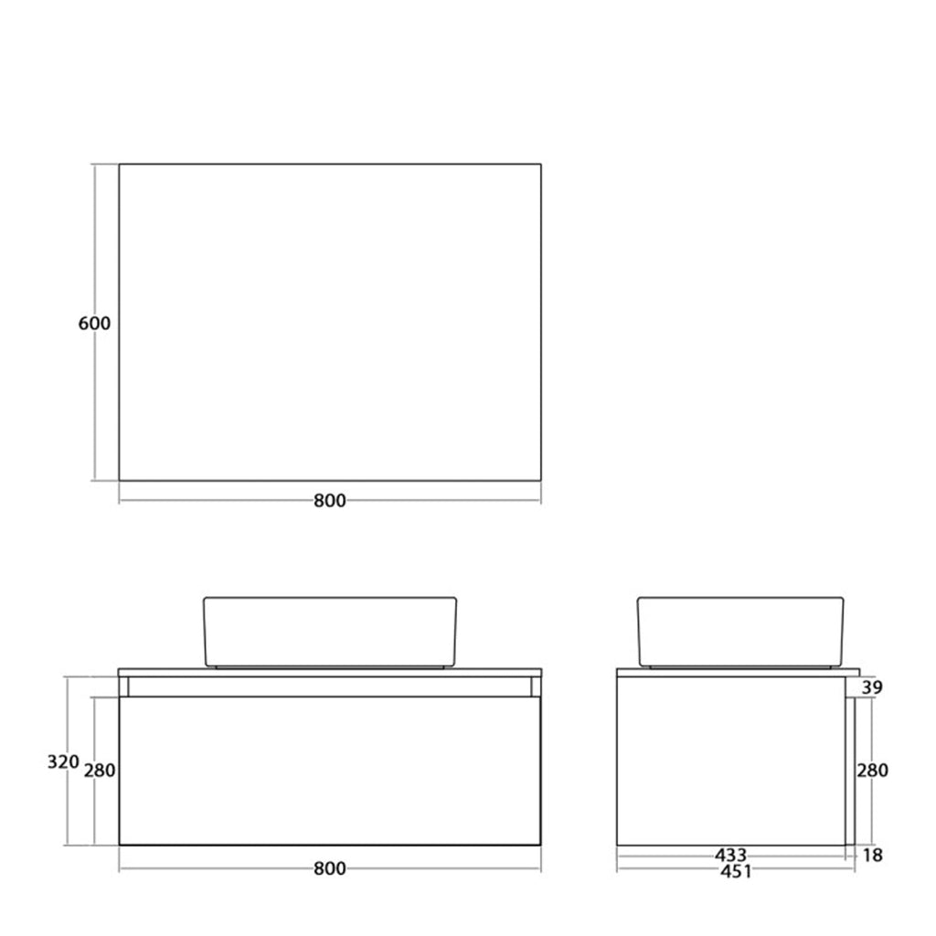900230 - Composizione Bagno Sospesa Lunghezza 80 cm con Lavabo in Appoggio - Collezione Revival Cubi&co