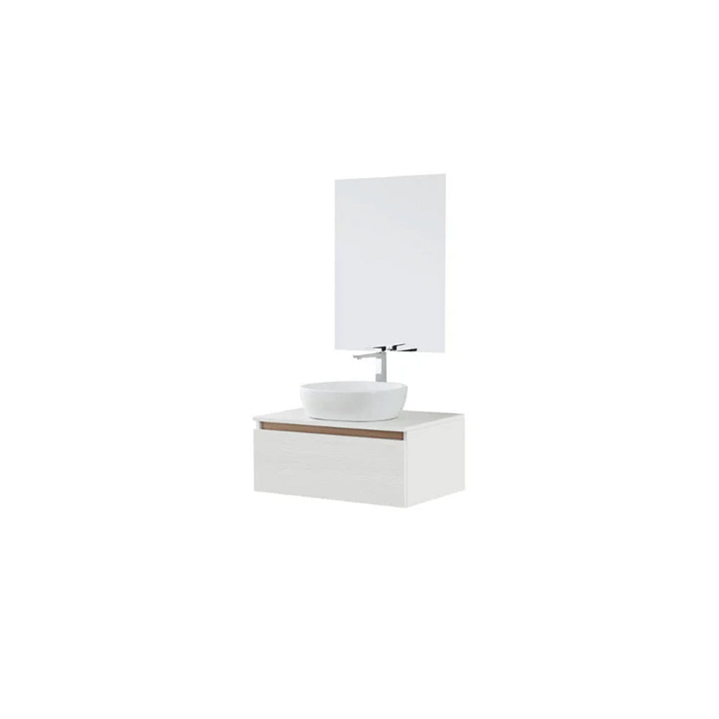 900277 - Composizione Bagno Sospesa Lunghezza 80 cm con Lavabo in Appoggio  Collezione Revival Cubi&Co - Bianco Frassinato