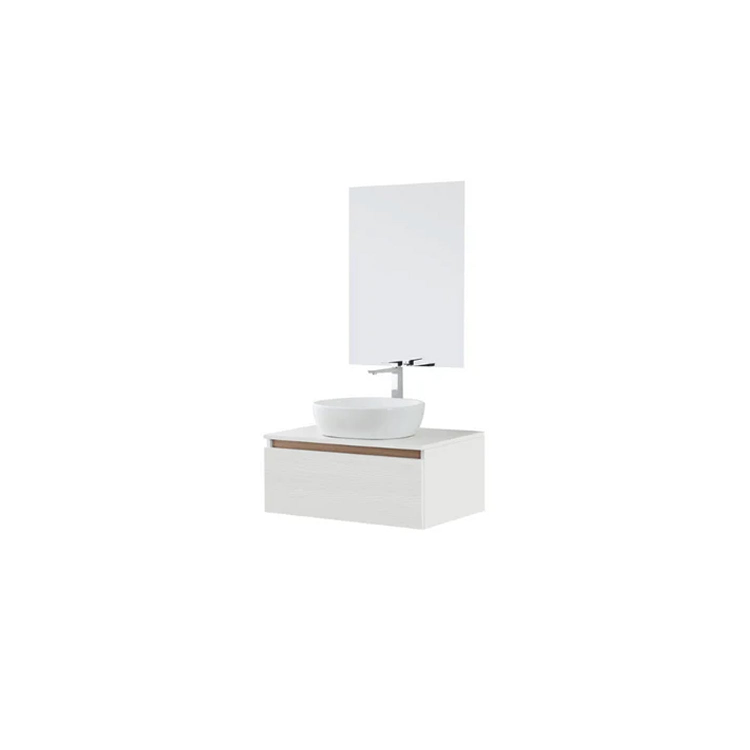 900277 - Composizione Bagno Sospesa Lunghezza 80 cm con Lavabo in Appoggio  Collezione Revival Cubi&Co - Bianco Frassinato