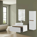 900277 - Composizione Bagno Sospesa Lunghezza 80 cm con Lavabo in Appoggio  Collezione Revival Cubi&co - Bianco Frassinato