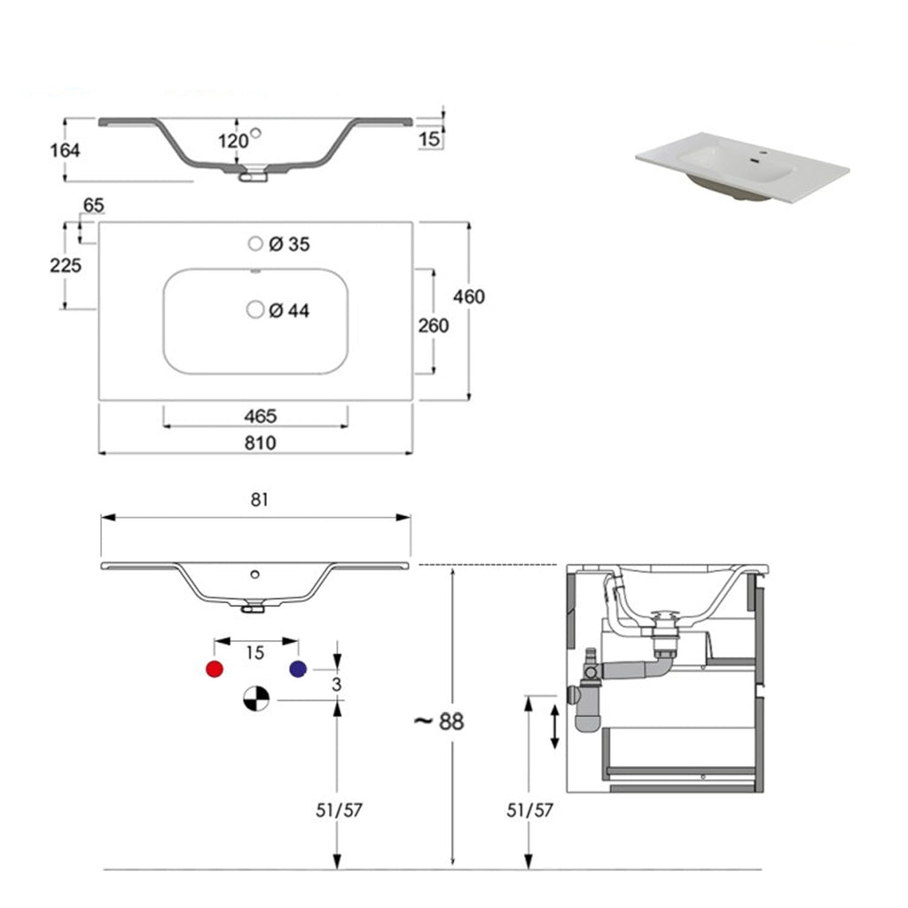 900220 - Composizione Bagno Sospesa Lunghezza 80 cm Separata con Cassetti Soft-Close Collezione Revival Cubi&co - Noce Canaletto