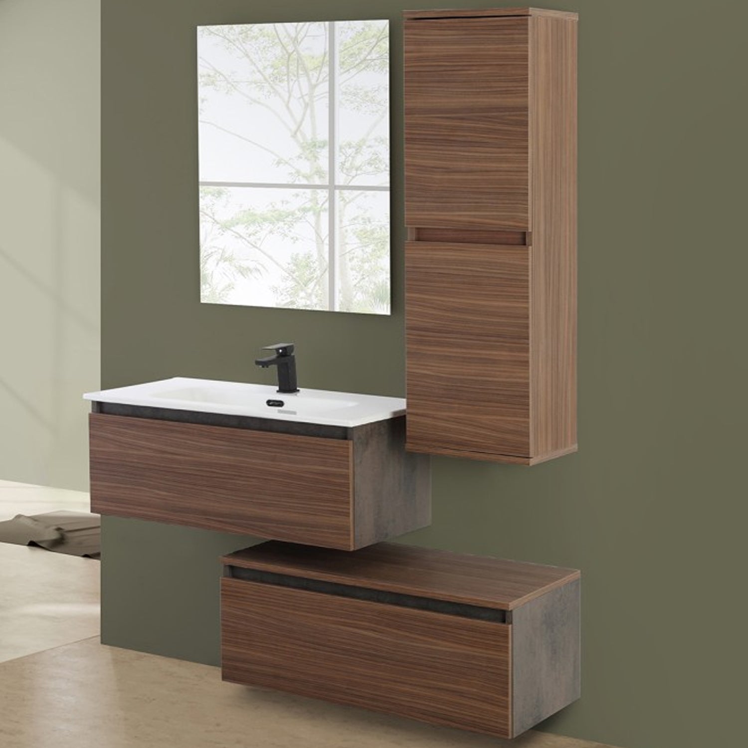 900220 - Composizione Bagno Sospesa Lunghezza 80 cm Separata con Cassetti Soft-Close Collezione Revival Cubi&co - Noce Canaletto
