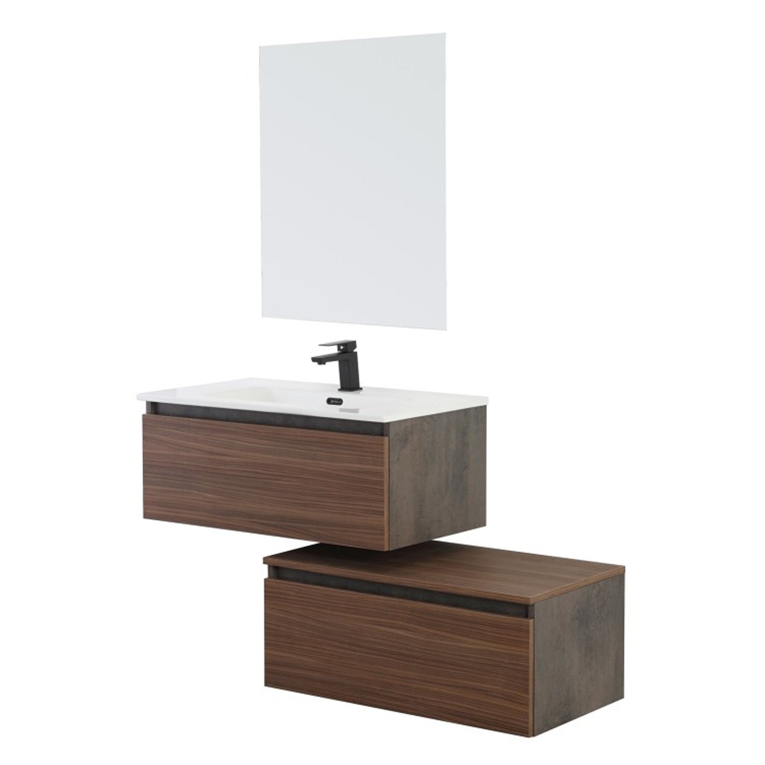 900220 - Composizione Bagno Sospesa Lunghezza 80 cm Separata con Cassetti Soft-Close Collezione Revival Cubi&co - Noce Canaletto