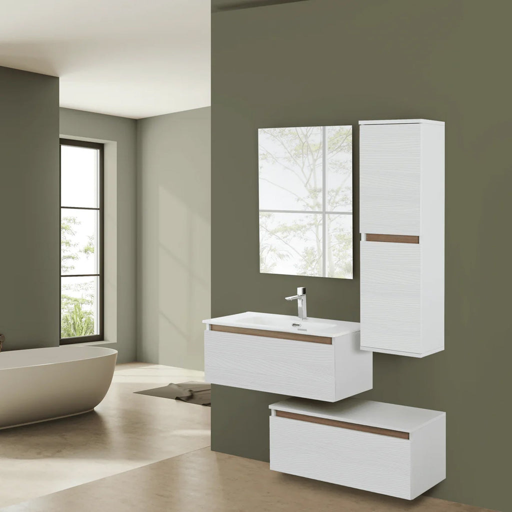 900278 - Composizione Bagno Sospesa Separata con Cassetti Soft-Close Collezione Revival Cubi&co - Bianco Frassinato