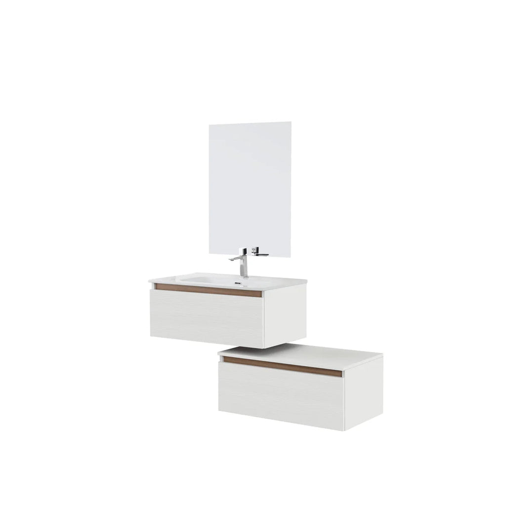 900278 - Composizione Bagno Sospesa Separata con Cassetti Soft-Close Collezione Revival Cubi&co - Bianco Frassinato