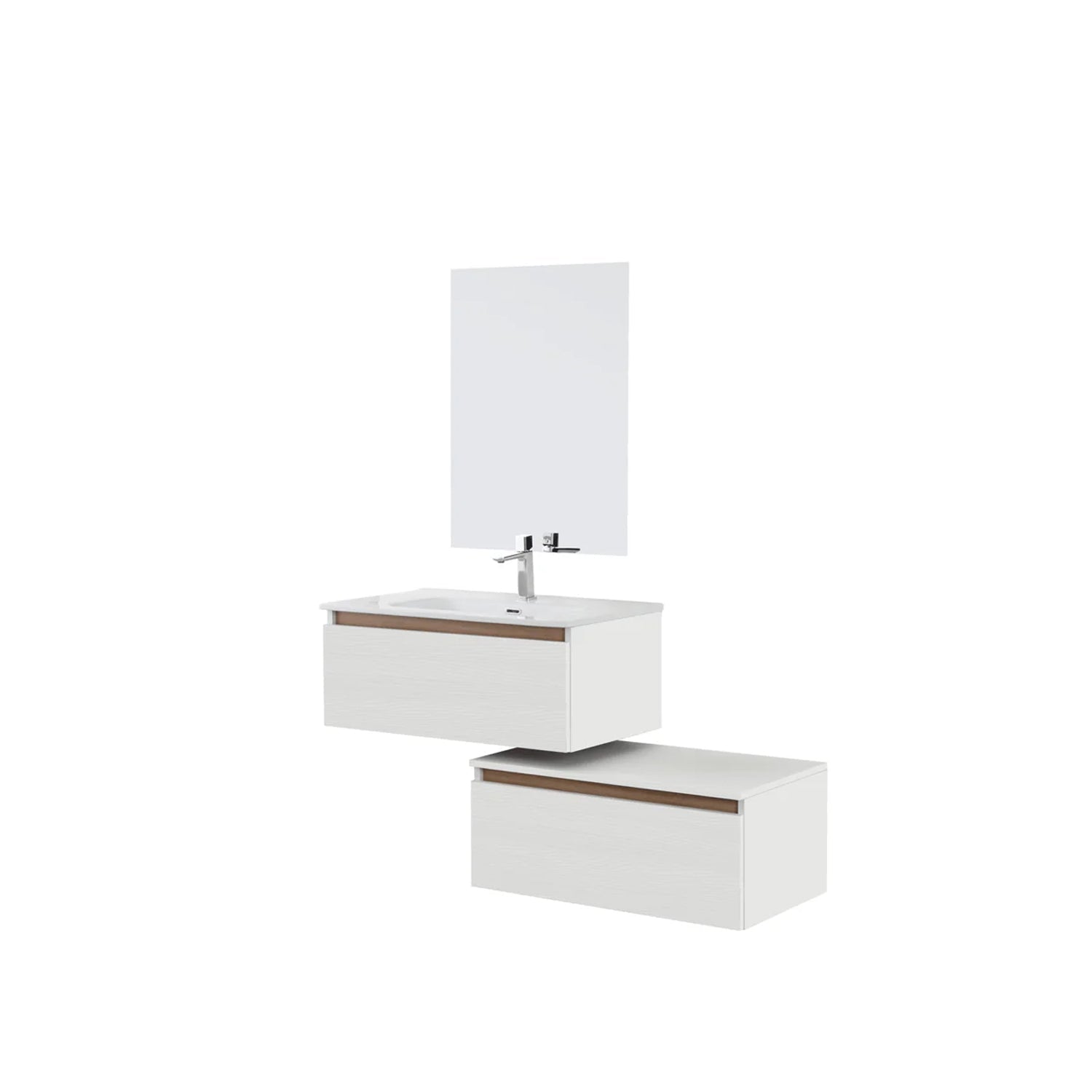 900278 - Composizione Bagno Sospesa Separata con Cassetti Soft-Close Collezione Revival Cubi&co - Bianco Frassinato