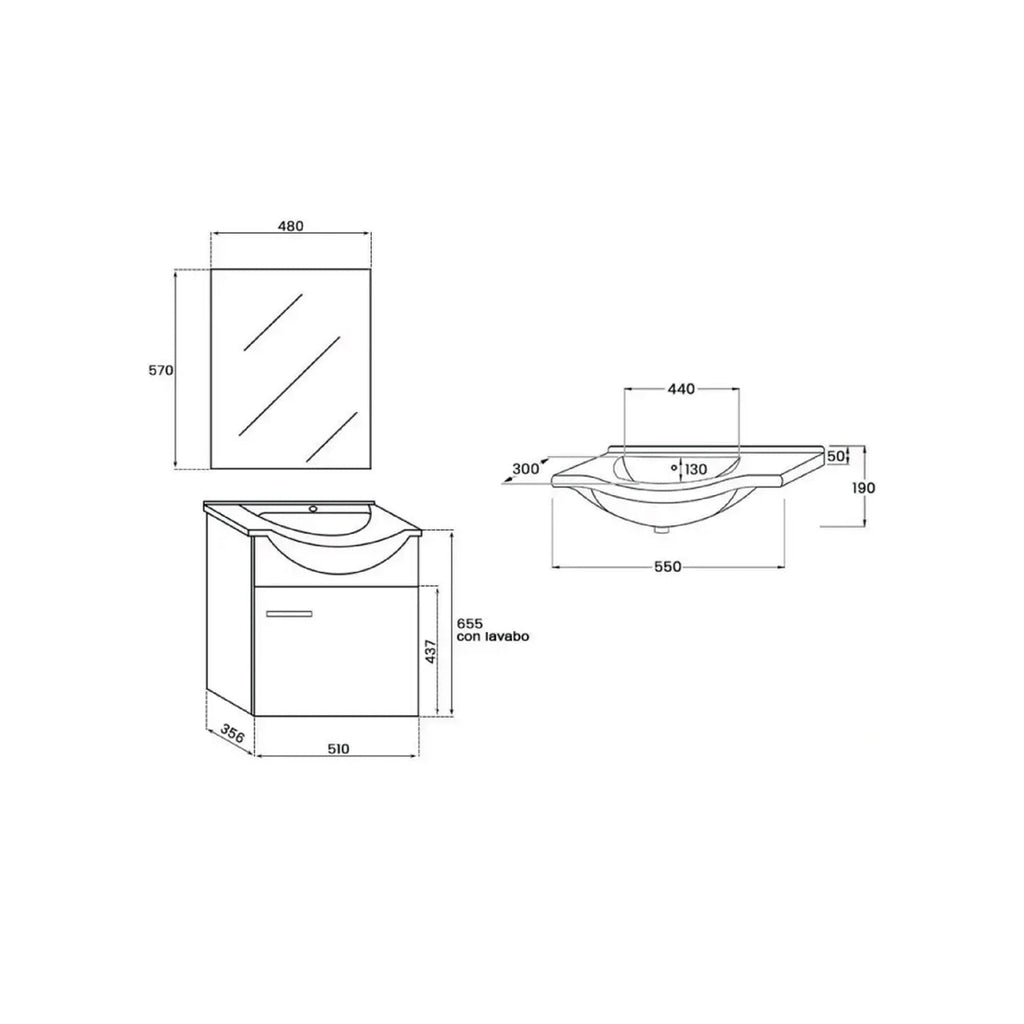 799301 - Composizione Bagno Sospesa 55x63x49,5 cm con Anta Serie Star Cubi&co - Rovere Dolomite