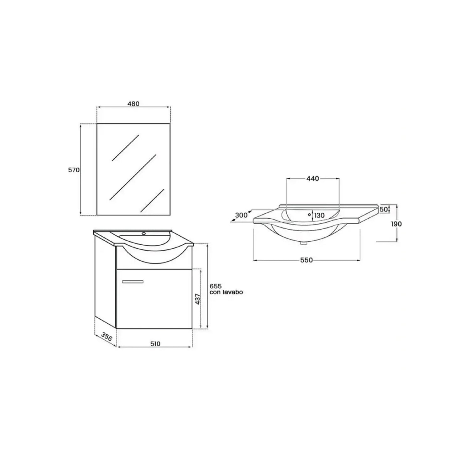 799301 - Composizione Bagno Sospesa 55x63x49,5 cm con Anta Serie Star Cubi&co - Rovere Dolomite