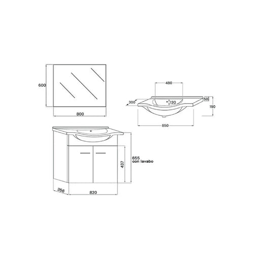 799302 - Composizione Bagno Sospesa 85x63x49
